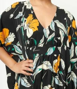 Clothing Unique Vintage Black & Orange Floral Burton Caftan Dress