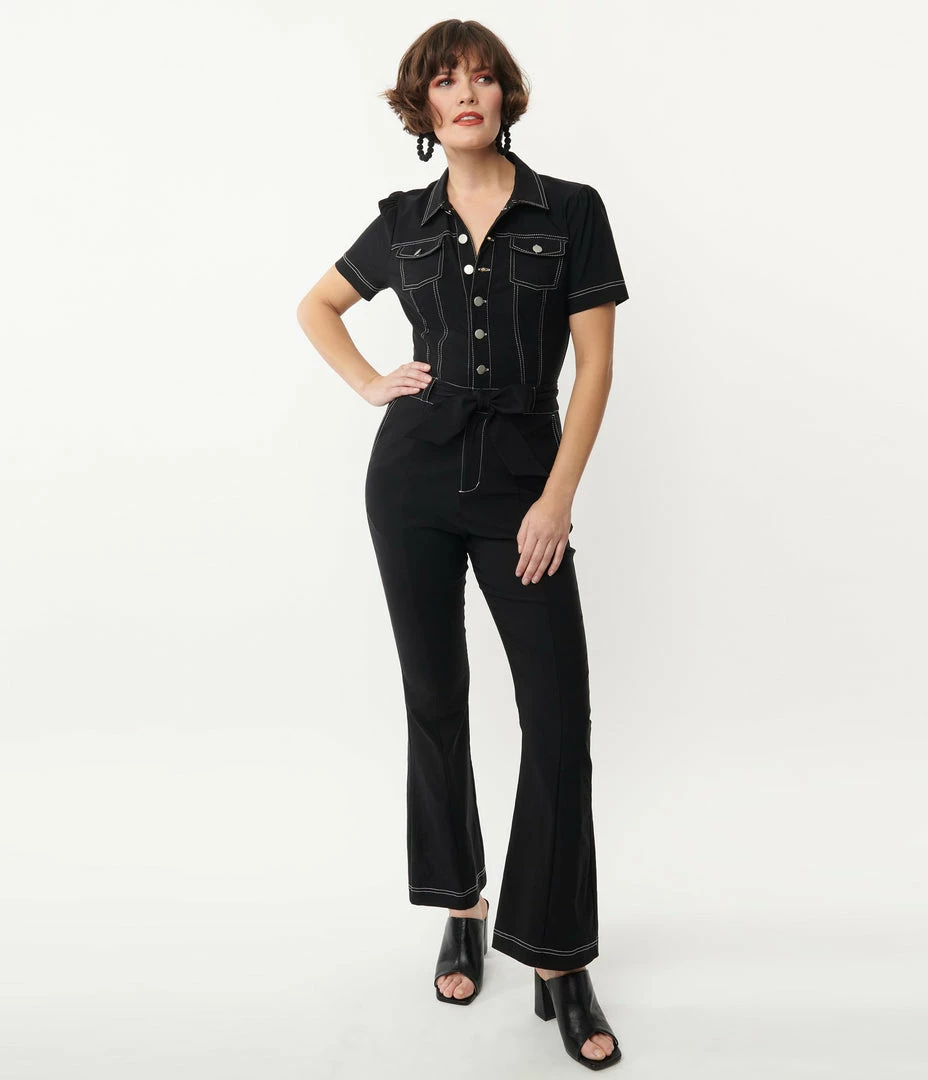 Unique Vintage Black Bexley Flare Jumpsuit Sale