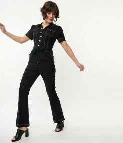 Unique Vintage Black Bexley Flare Jumpsuit Sale