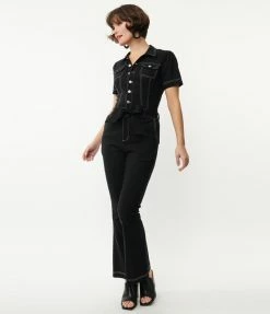 Unique Vintage Black Bexley Flare Jumpsuit Sale