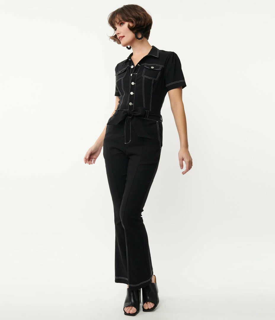 Unique Vintage Black Bexley Flare Jumpsuit Sale