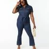 Clothing Unique Vintage Plus Size Dark Denim Bexley Flare Jumpsuit