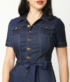 Clothing Unique Vintage Dark Denim Bexley Flare Jumpsuit