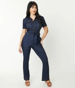 Clothing Unique Vintage Dark Denim Bexley Flare Jumpsuit