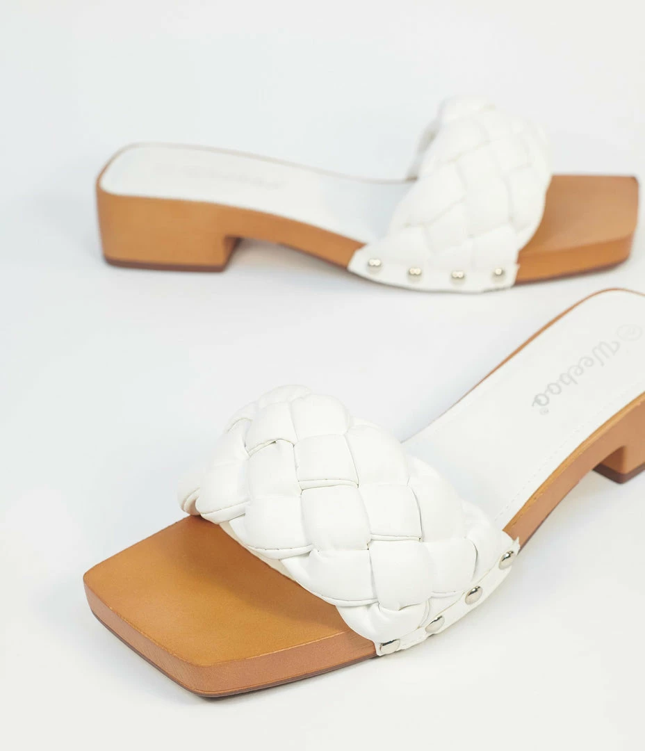 Weeboo International White Woven Puff Strap Sandals Heels & Wedges