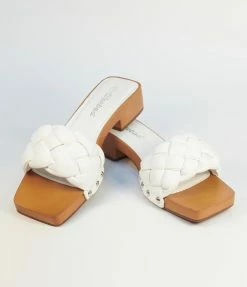 Weeboo International White Woven Puff Strap Sandals Heels & Wedges