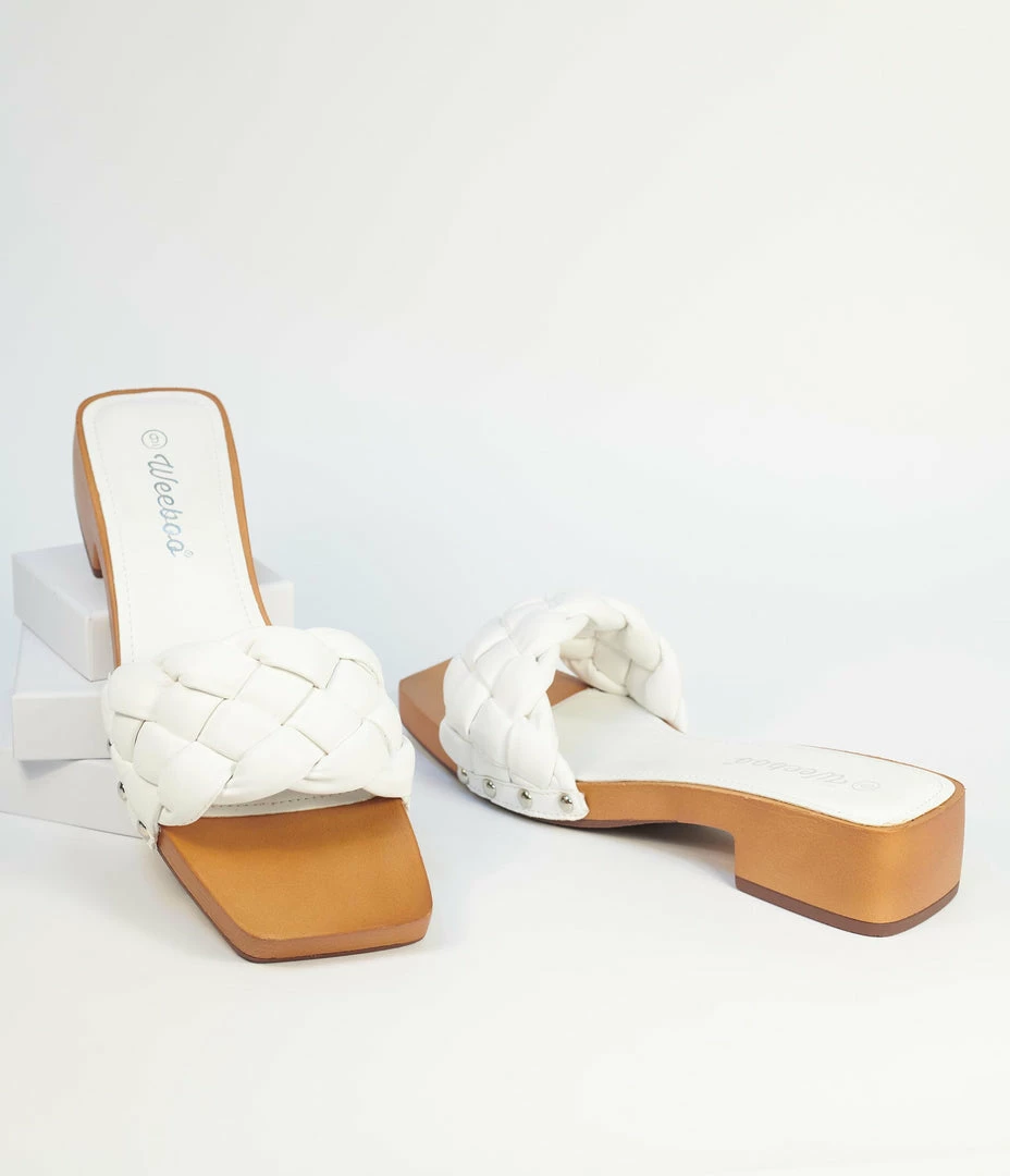Weeboo International White Woven Puff Strap Sandals Heels & Wedges