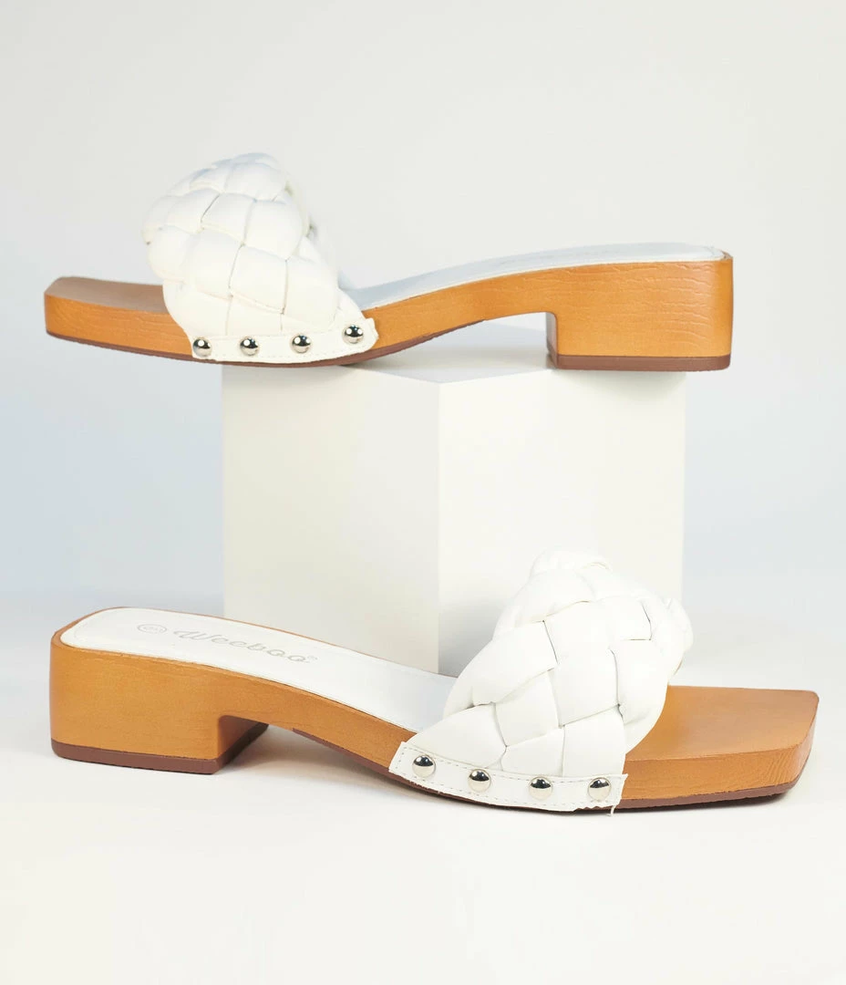 Weeboo International White Woven Puff Strap Sandals Heels & Wedges