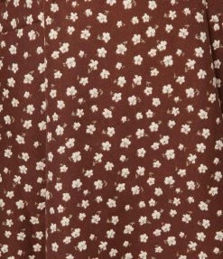 Unique Vintage Brown & Cream Floral Amma Suspender Swing Skirt