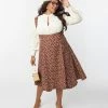 Unique Vintage Plus Size Brown & Cream Floral Amma Suspender Swing Skirt Clothing