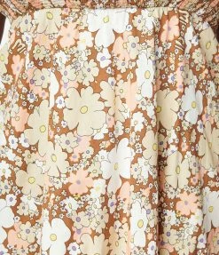 Smak Parlour Plus Size Brown & Pink Floral Smocked Fit & Flare Dress