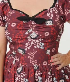 Betty Boop X Unique Vintage Plus Size Burgundy Heart Babydoll Dress Fan Flair