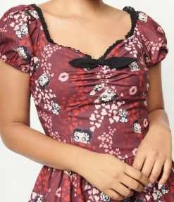 Betty Boop X Unique Vintage Burgundy Heart Babydoll Dress