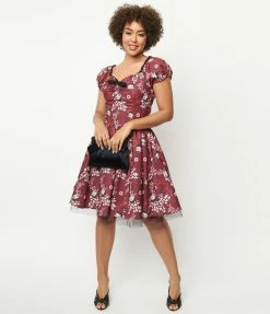 Betty Boop X Unique Vintage Burgundy Heart Babydoll Dress
