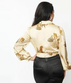 Unique Vintage Ivory & Cheetah Cat Print Bodysuit Clothing