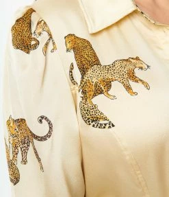 Unique Vintage Ivory & Cheetah Cat Print Bodysuit Clothing