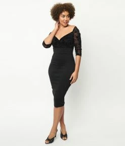 Unique Vintage Black Floral Shailene Pencil Dress Sale