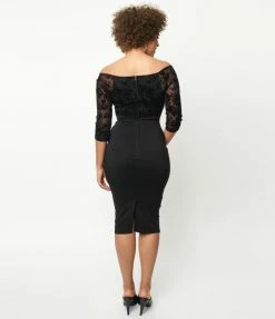 Unique Vintage Black Floral Shailene Pencil Dress Sale