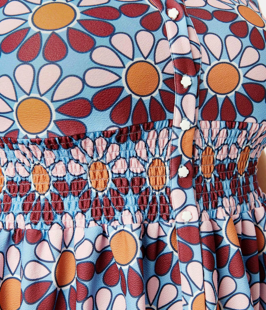 Smak Parlour Plus Size Blue & Pink Flower Power Babydoll Blouse Trending