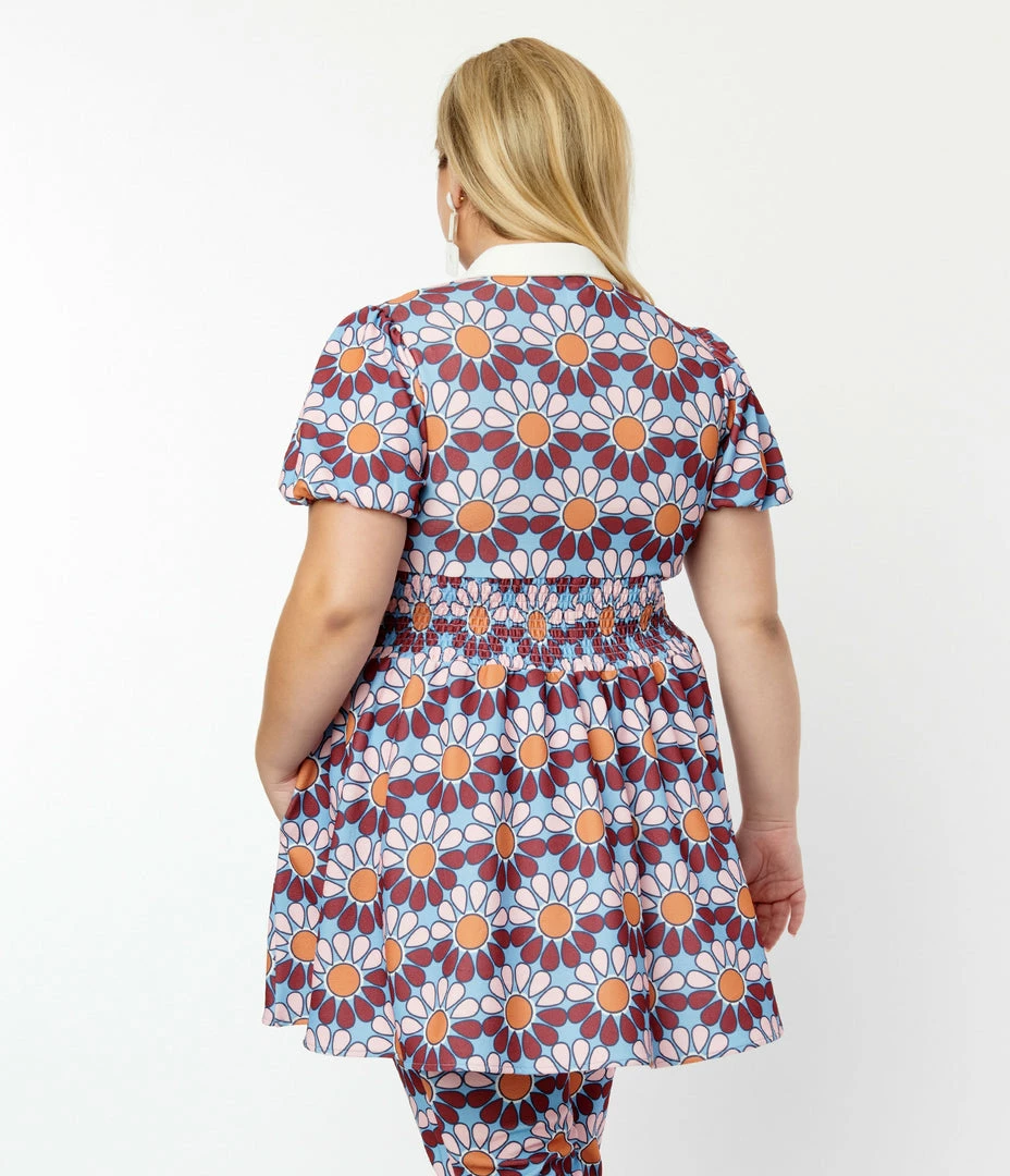 Smak Parlour Plus Size Blue & Pink Flower Power Babydoll Blouse Trending