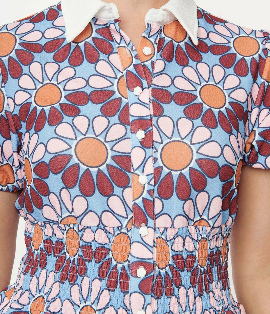 Smak Parlour Blue & Pink Flower Power Babydoll Blouse