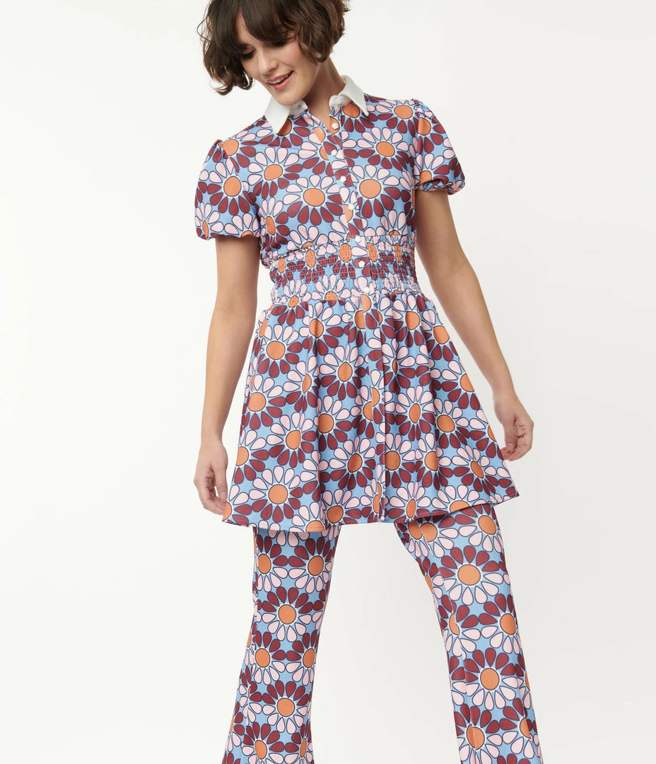 Smak Parlour Blue & Pink Flower Power Babydoll Blouse