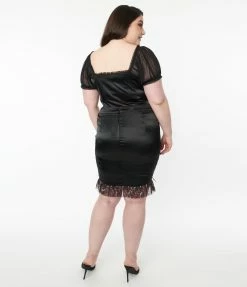 Betty Boop X Unique Vintage Plus Size Black Satin Mini Skirt Fan Flair
