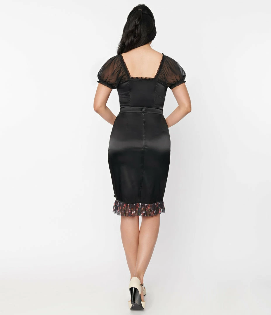 Betty Boop X Unique Vintage Black Satin Pencil Skirt