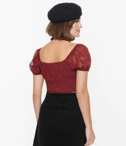 Sale Smak Parlour Burgundy Polka Dot Crop Top