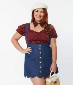 Smak Parlour Plus Size Burgundy Polka Dot Crop Top