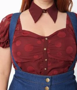 Smak Parlour Plus Size Burgundy Polka Dot Crop Top