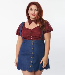 Smak Parlour Plus Size Burgundy Polka Dot Crop Top
