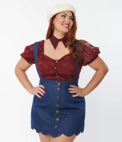 Smak Parlour Plus Size Burgundy Polka Dot Crop Top