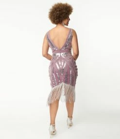 Clothing Unique Vintage 1920s Light Purple & Silver Sequin Flapper Dress