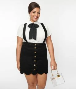 Smak Parlour Plus Size Black Corduroy Suspender Mini Skirt Trending