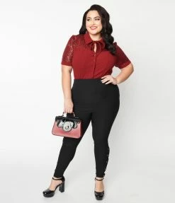 Unique Vintage Plus Size Black Side Snap Rizzo Cigarette Pants Clothing