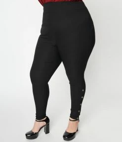 Unique Vintage Plus Size Black Side Snap Rizzo Cigarette Pants Clothing