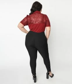 Unique Vintage Plus Size Black Side Snap Rizzo Cigarette Pants Clothing