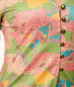 Unique Vintage Walk In The Park Print Blouse