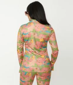 Unique Vintage Walk In The Park Print Blouse