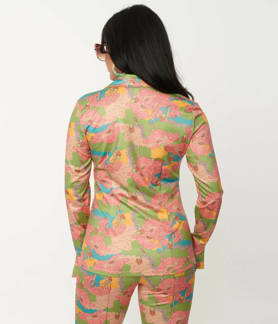 Unique Vintage Walk In The Park Print Blouse