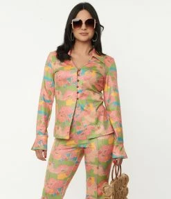 Unique Vintage Walk In The Park Print Blouse