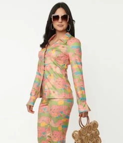 Unique Vintage Walk In The Park Print Blouse