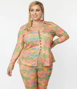 Clothing Unique Vintage Plus Size Walk In The Park Print Blouse