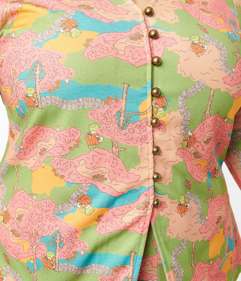 Clothing Unique Vintage Plus Size Walk In The Park Print Blouse