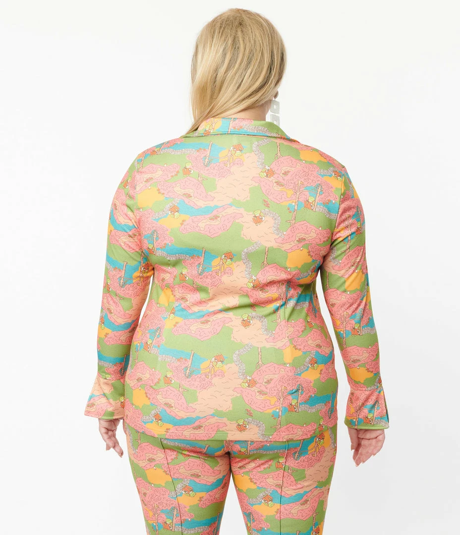 Clothing Unique Vintage Plus Size Walk In The Park Print Blouse