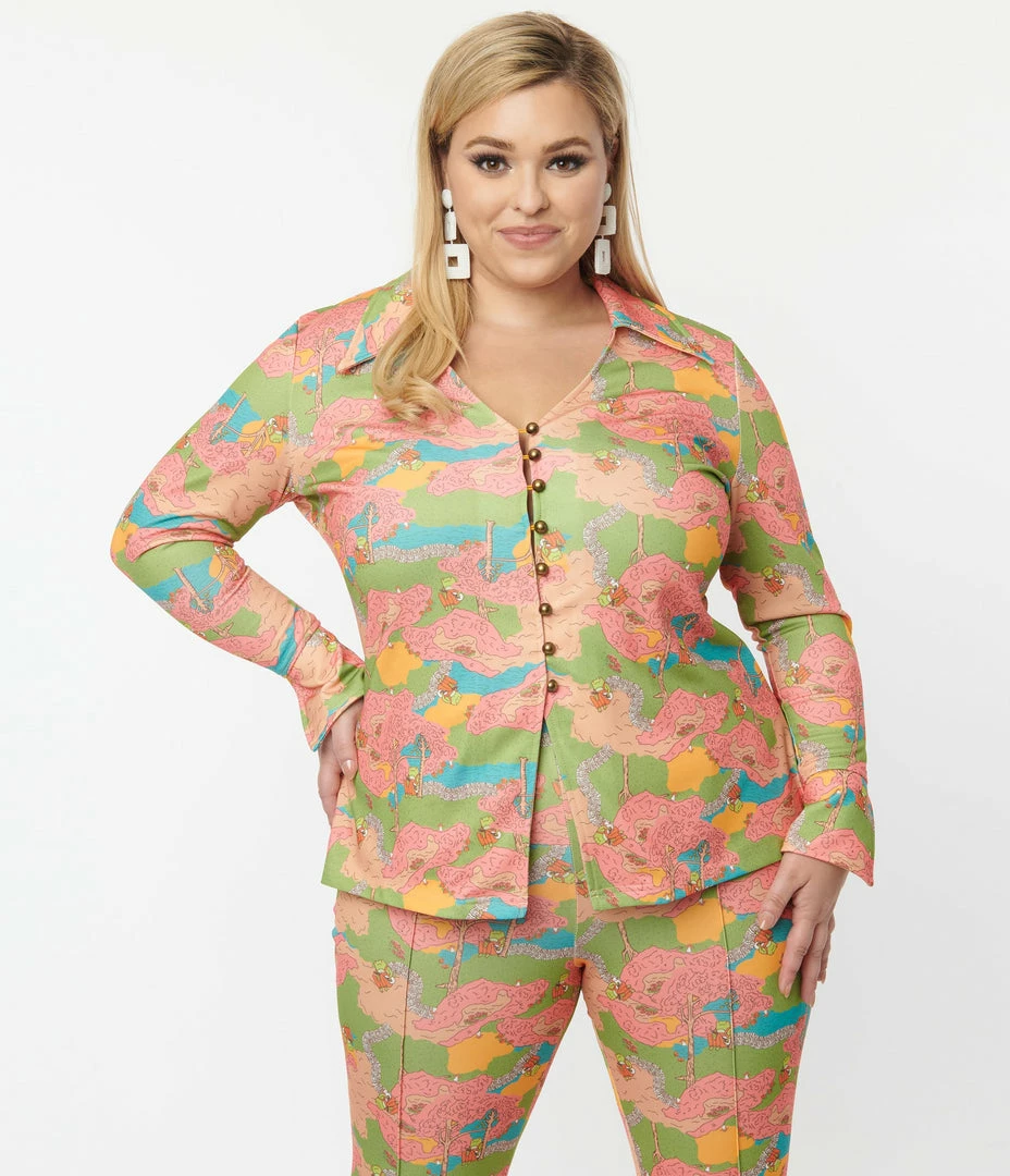Clothing Unique Vintage Plus Size Walk In The Park Print Blouse