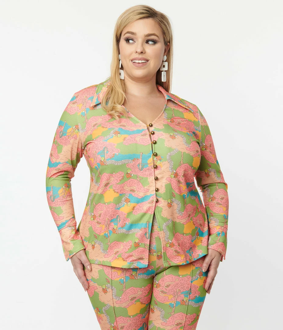 Clothing Unique Vintage Plus Size Walk In The Park Print Blouse