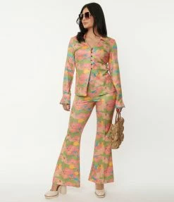 Unique Vintage Walk In The Park Print Flare Pants