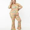 Unique Vintage Plus Size Walk In The Park Print Flare Pants